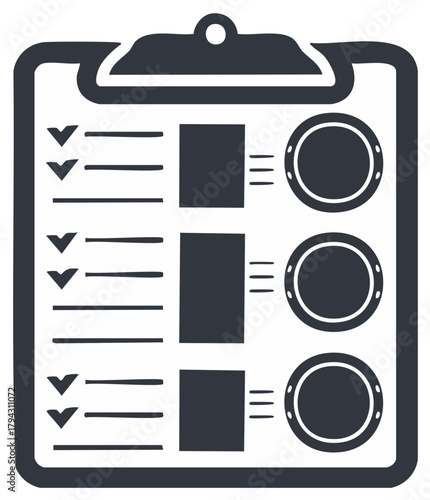Checklist Board with Ticked Boxes, Squares and Circles for Task Management