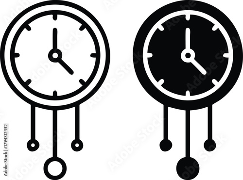 Antique Wall Home Decor Vintage Decorative Pendulum Round Clock Icon Vector Silhouette and Pictogram..eps