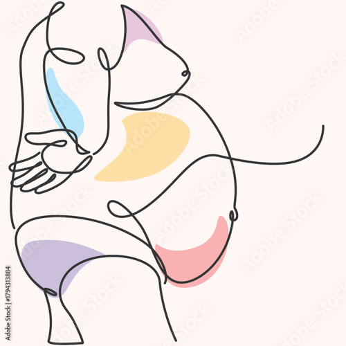 Obese people one line drawing. Big size people single line illustration. Overweight people minimalist line art