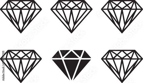 Stylized Silhouette Outlines Of Diamond Shape Icons And Simple Elements Emblems For Decoration On Transparent Background With Vector Format