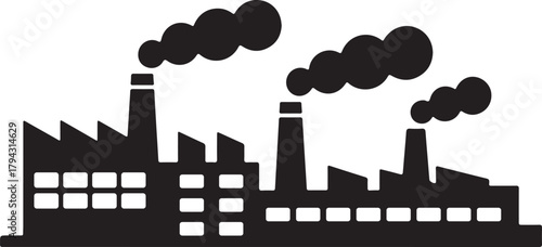 Industrial Factory Silhouette Icon Black Manufacturing Plant Vector