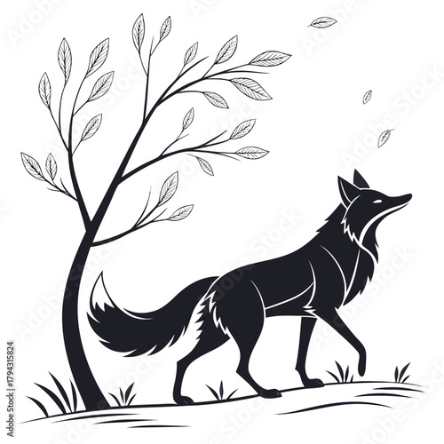 Standing bear silhouette vector illustration, grizzly logo on a rock cliff