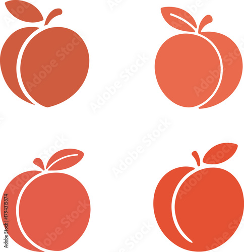Four peaches silhouette vector illustration on transparent background