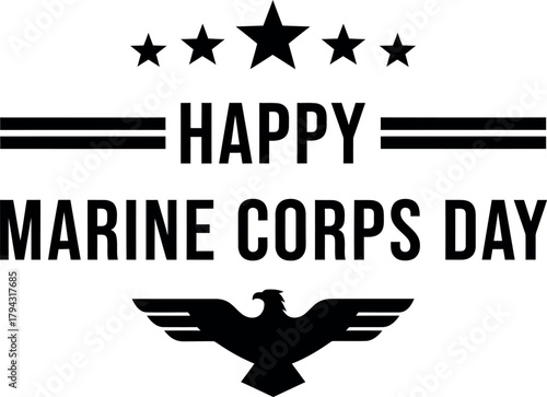 Minimalist marine corps day banner with emblem isolated on transparent background