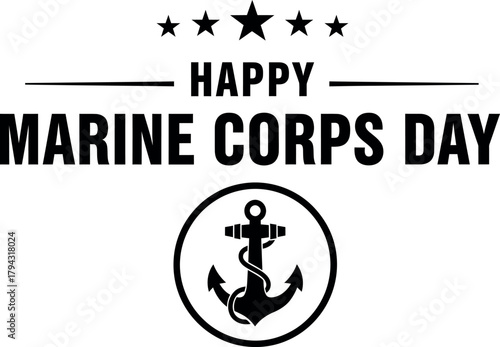 Minimalist marine corps day banner with emblem isolated on transparent background