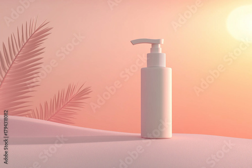 Cosmetic Pump Bottle and Tube Mockup on Soft Sunset Gradient Background