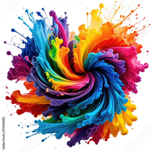 Vibrant, swirling rainbow of colorful paint explosion art illustration