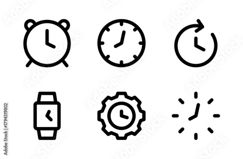 Modern Time Icon Set for Clock and Schedule Design Projects, Minimal Watch Illustration Collection for Productivity and Deadline Management Concepts