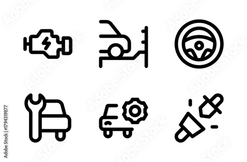 Professional Car Repair Icon Set for Automotive and Service Design Projects, Vehicle Maintenance Illustration Collection for Garage and Mechanic Concepts