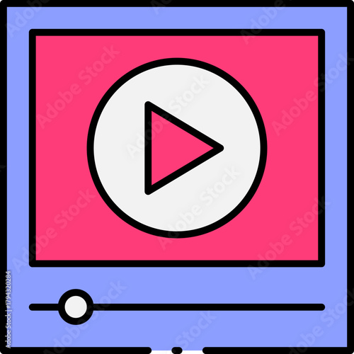 Modern Video Player Icon Play Button Interface, Multimedia Content Streaming Design