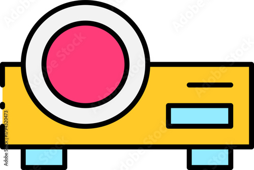 Digital projector flat icon design. Vector illustration of an electronic device for screening multimedia and business presentations