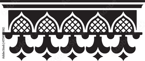 Black and white ornamental border design with geometric patterns vector