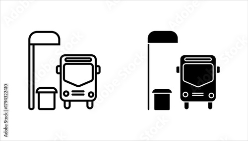 us Stop Public Transportation Line Art  icon set. vector illustration, pictogram isolated on white background. color editable