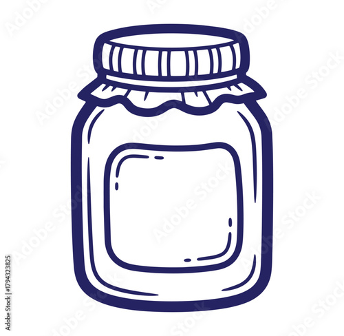 Hand drawn illustration of a jar for preserves or other food products in a simple style
