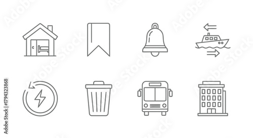 Vector icon collection of eight simple line icons
