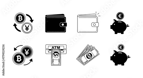 Vector icon financial and money icons including currency and savings