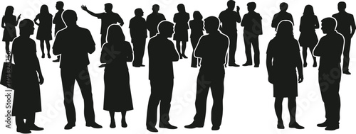 Diverse group of people standing together in silhouette crowd diversity