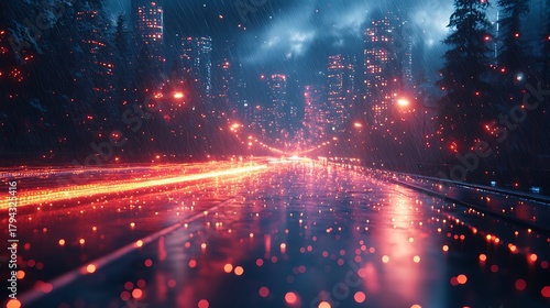 Futuristic cityscape night road