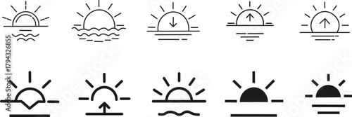 Sunrise sunset icon, Sunrise and sunset icon set