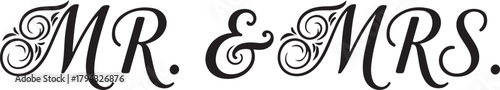 Elegant script mr and mrs text with ornate swirls wedding calligraphy
