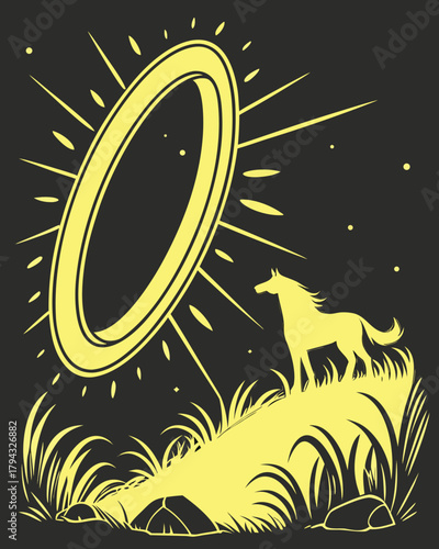 Abstract Bright Gold Circle Frame with Energy Flare and Reflection