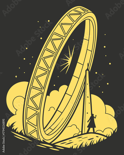 Abstract Bright Gold Circle Frame with Energy Flare and Reflection