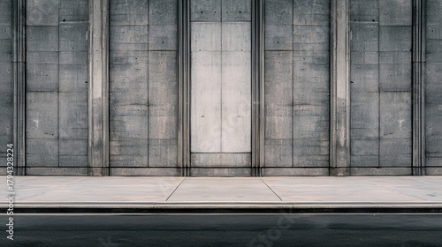 Fototapeta Naklejka Na Ścianę i Meble -  A gray concrete wall with a large rectangular panel in the center.