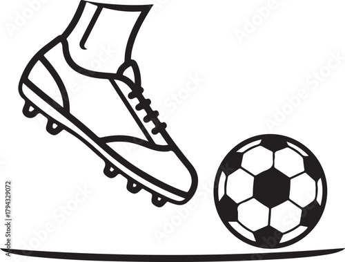 Soccer boot kicking ball on field football shoe