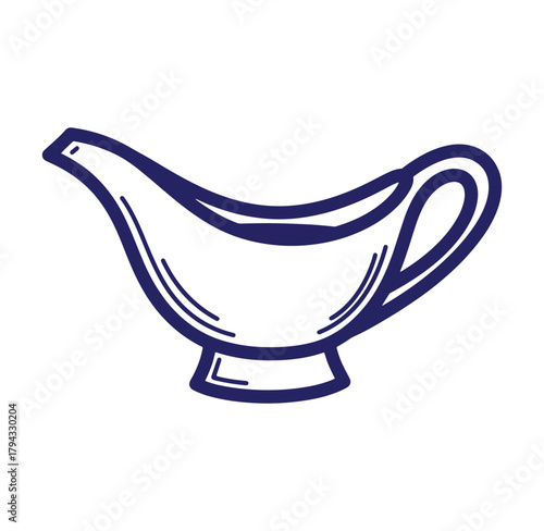 Simple vector illustration of a classic blue and white gravy boat on a white background