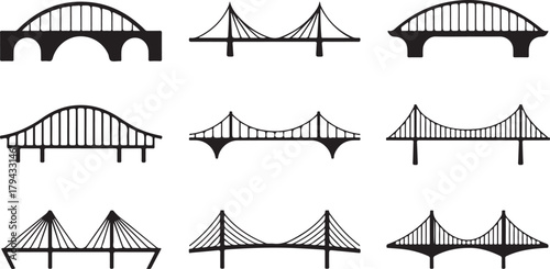 Various bridge designs architectural silhouettes structure