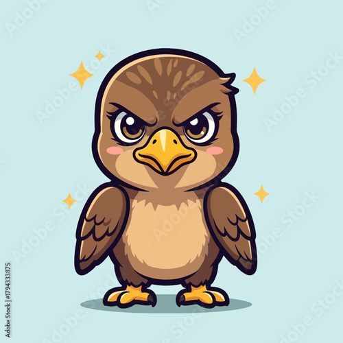 Cartoon Cute Angry Sparrow with Big Eyes Illustration Graphic Asset