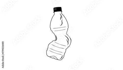 Crumpled Plastic Bottle, black isolated silhouette