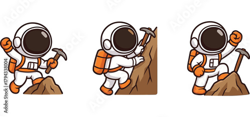 cartoon astronauts climbing rocks and exploring