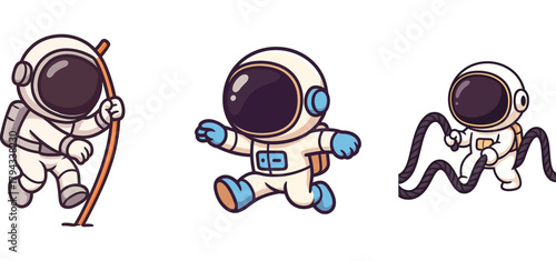 adorable astronauts hiking and skipping rope