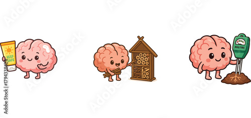 adorable brain characters checking map and voting