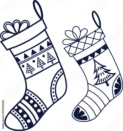 Christmas socks set vector illustration of holiday decorations, perfect as a festive winter gift or seasonal ornament