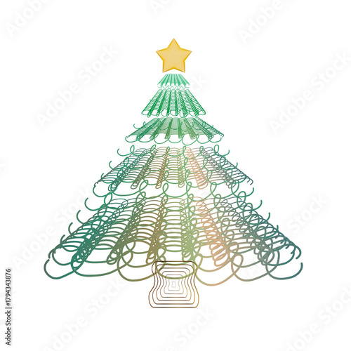 Christmas tree line drawing vector illustration