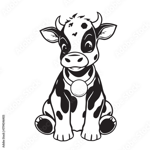 Cute cartoon cow sitting scene concept vector illustration design.