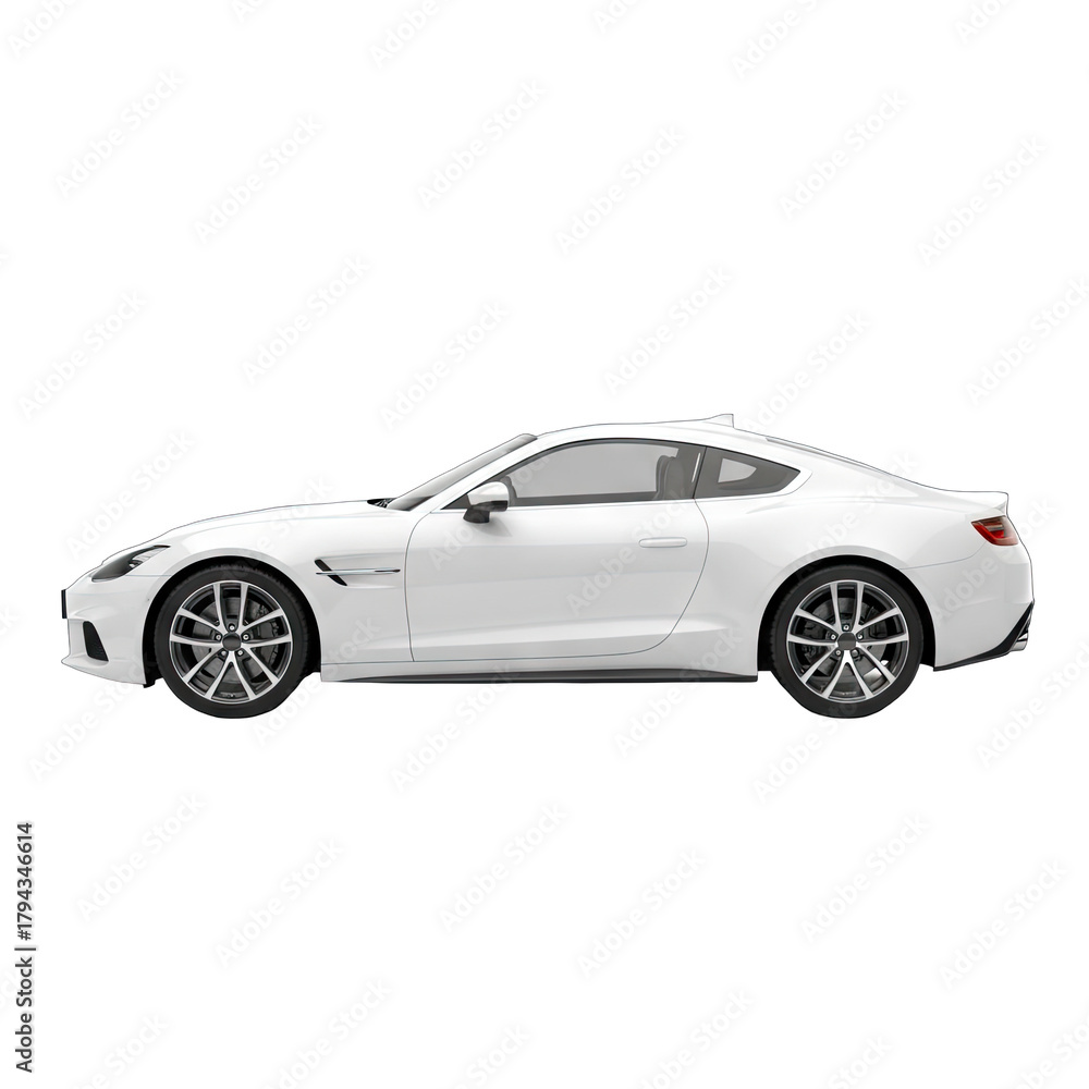 Obraz premium A White Sport Coupe Car Isolated on a Transparent Background with a Side Profile View and Detailed Wheels