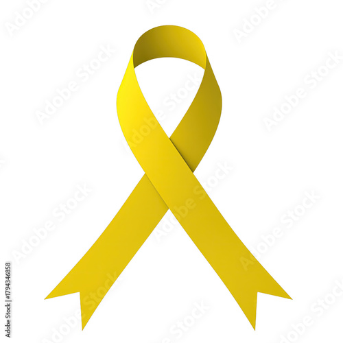 A Yellow Ribbon Symbol of Support and Awareness Isolated on a Black Background with Dramatic Lighting