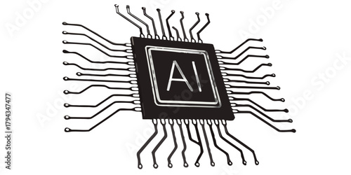 3D Render of AI Microchip with Neon Circuits Spreading Outward — Advanced Artificial Intelligence Hardware and Futuristic Technology Concept with Background Removed