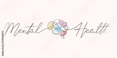 Mental Health one line drawing. Mental Health single line illustration. Mental Health minimalist line art.
