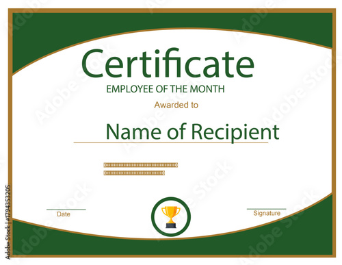 Employee Of The Month Certificate Sample Vector Image
