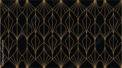 Black and gold art deco geometric pattern background