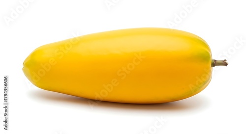 Studio shot of a ripe golden papaya isolated on a clean white background perfect for use in tropical fruit compositions and healthy eating promotions and showcasing vibrant fresh produce