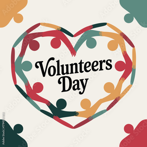 International Volunteers Day Caring Community Helping Hands Vector Illustration
