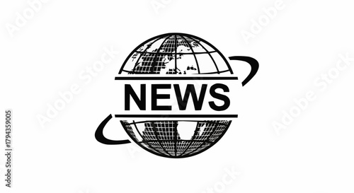 News Globe Logo with World Map and Text.