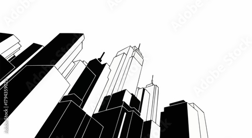 Modern Cityscape Architectural Sketch with Tall Buildings.