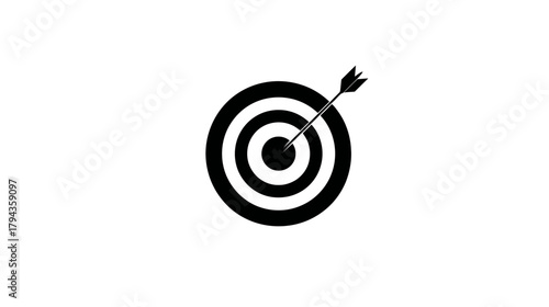 Target with arrow hitting the bullseye. Icon representing success, accuracy, precision, goal achievement, and motivation.