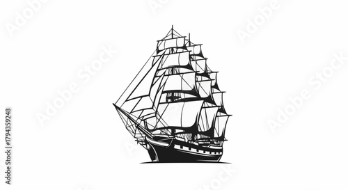 Detailed illustration of a vintage sailing ship with full sails.